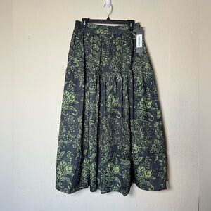 S-DEER Chic Black and Green Floral Maxi Skirt.. Size Large
